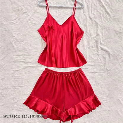 Plus Size 3XL 4XL 5XL Pigiama 2 pezzi Set cinturino sexy Top e pantaloncini Pigiama Completo Lingerie Estate Indumenti da notte in raso Stampa fiore Homewear