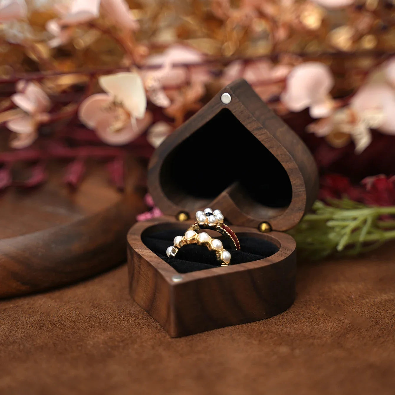Portagioie per anelli a forma di cuore in legno vintage, organizer magnetico per gioielli con cassetto, regalo di fidanzamento per matrimoni, custodia per anelli