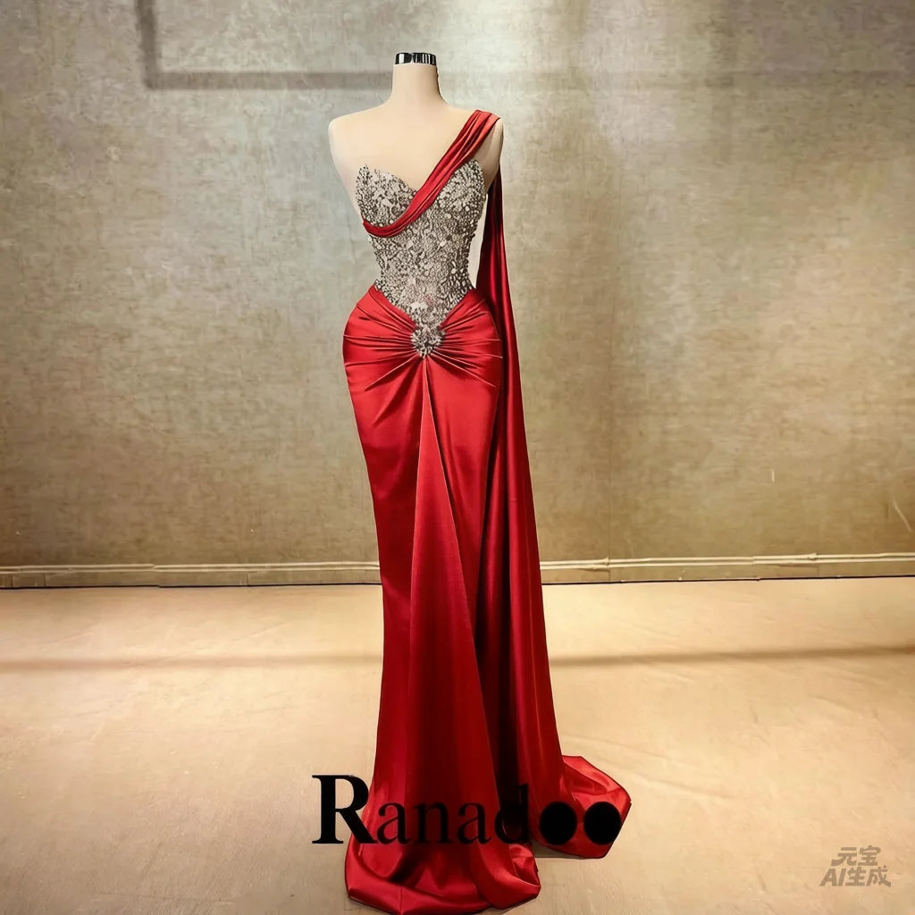 Ranadoo Affascinanti abiti da ballo monospalla per le donne Festa di compleanno Rhibestones Sirena increspata Vestido De Formatura Personalizzato