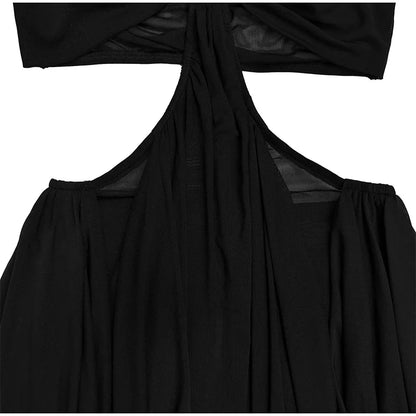 Abito lungo da spiaggia sexy da donna scava fuori senza schienale piega una linea abiti femminili 2025 moda estiva chic abiti a vita alta solidi