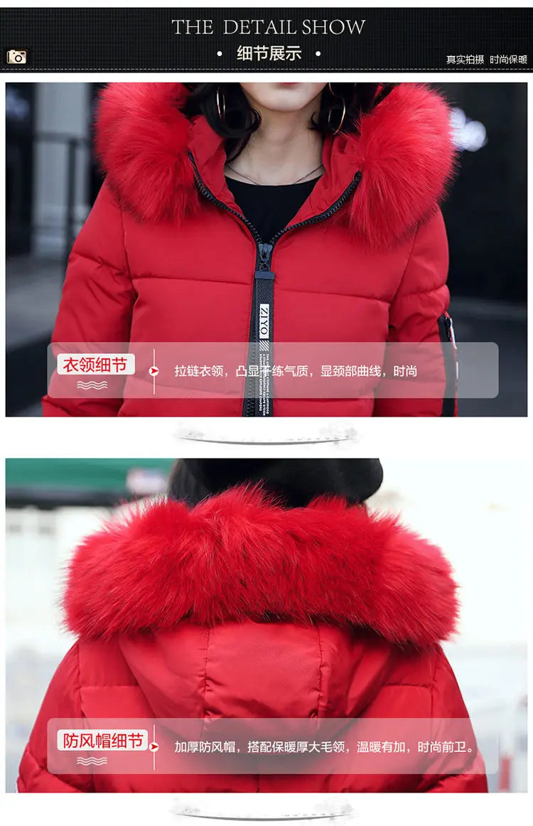 Parka Invernale da Donna con Cappuccio e Collo in Pelliccia, Giacca Lunga Elegante con Zip e Patch con Lettere, Calda e Spessa, Capospalla Femminile per la Neve
