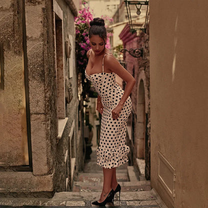 Abito con bretelle a pois Abito estivo da donna nuovo stile senza vita senza maniche Avvolgente sul petto Abito avvolgente a pieghe slim fit Ropa Mujer