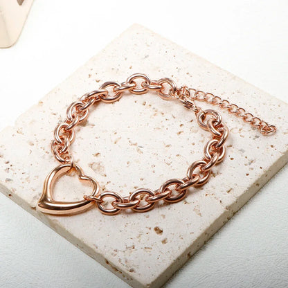 Bracciale a catena con ciondolo a forma di cuore o rotondo in acciaio inossidabile