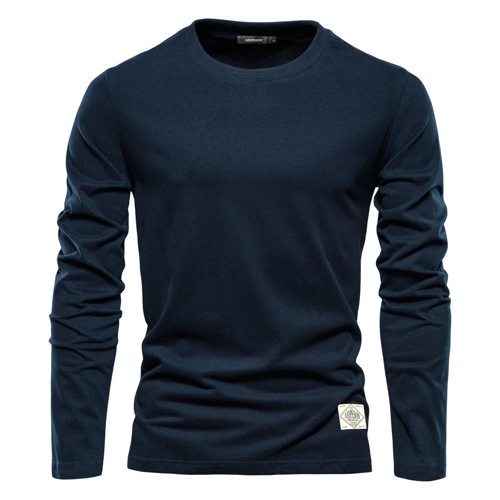 T-shirt a maniche lunghe in cotone 100% per uomo T-shirt da uomo casual primaverili solide T-shirt da uomo di alta qualità Abbigliamento classico T-shirt da uomo