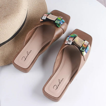 Claques d'été une pièce, nouvelles sandales de plage tendance à strass de couleur unie, chaussures plates décontractées pour femmes