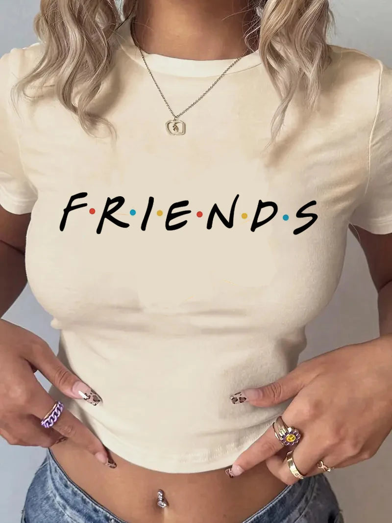 Amici ritagliati TV Show Best Friends T-shirt con stampa di lettere Y2K Top corto a maniche corte Abbigliamento da donna primavera estate