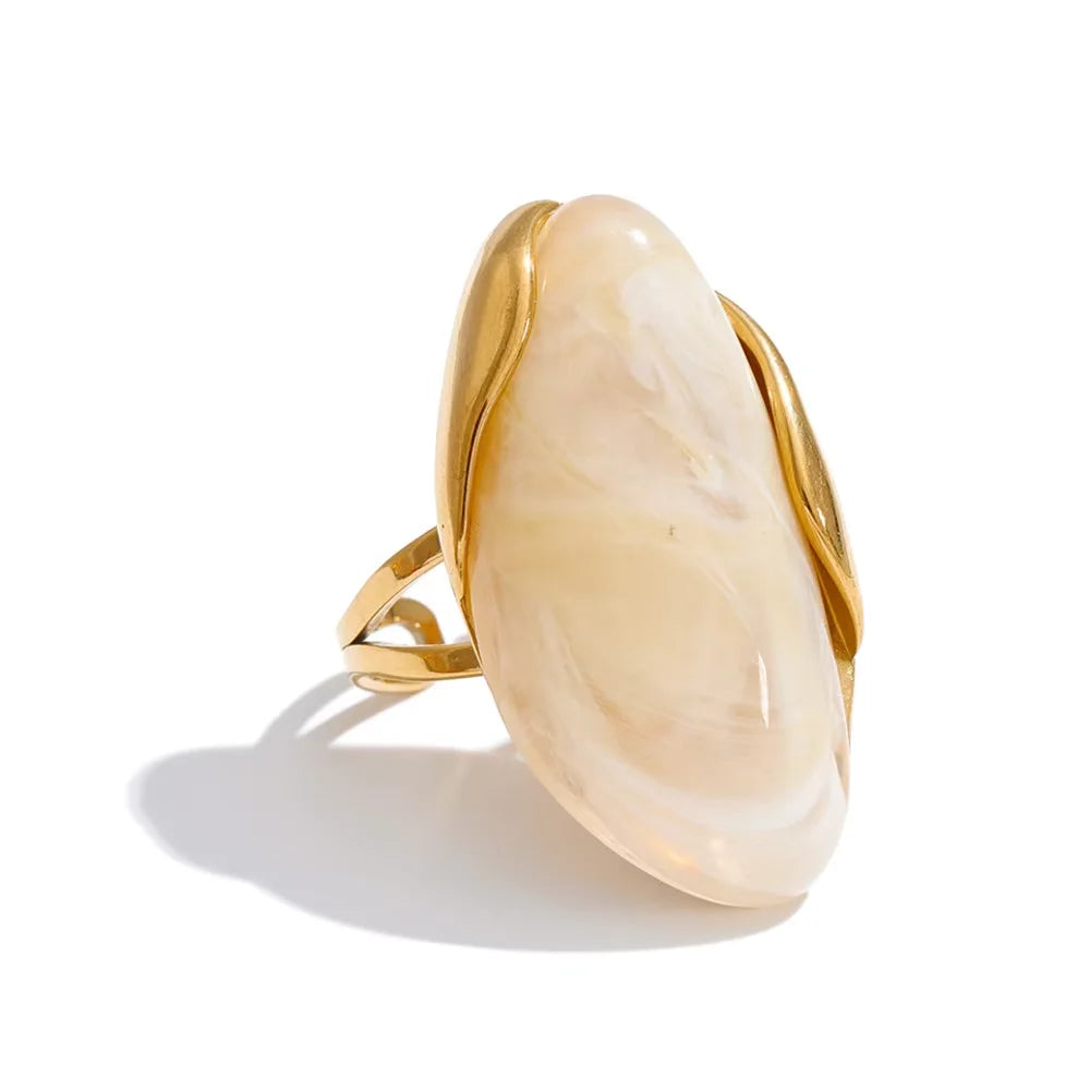 Yhpup Nuovo design Marrone Verde Beige Resina Anello geometrico regolabile PVD dorato Acciaio inossidabile Regalo di gioielli con dita antiruggine