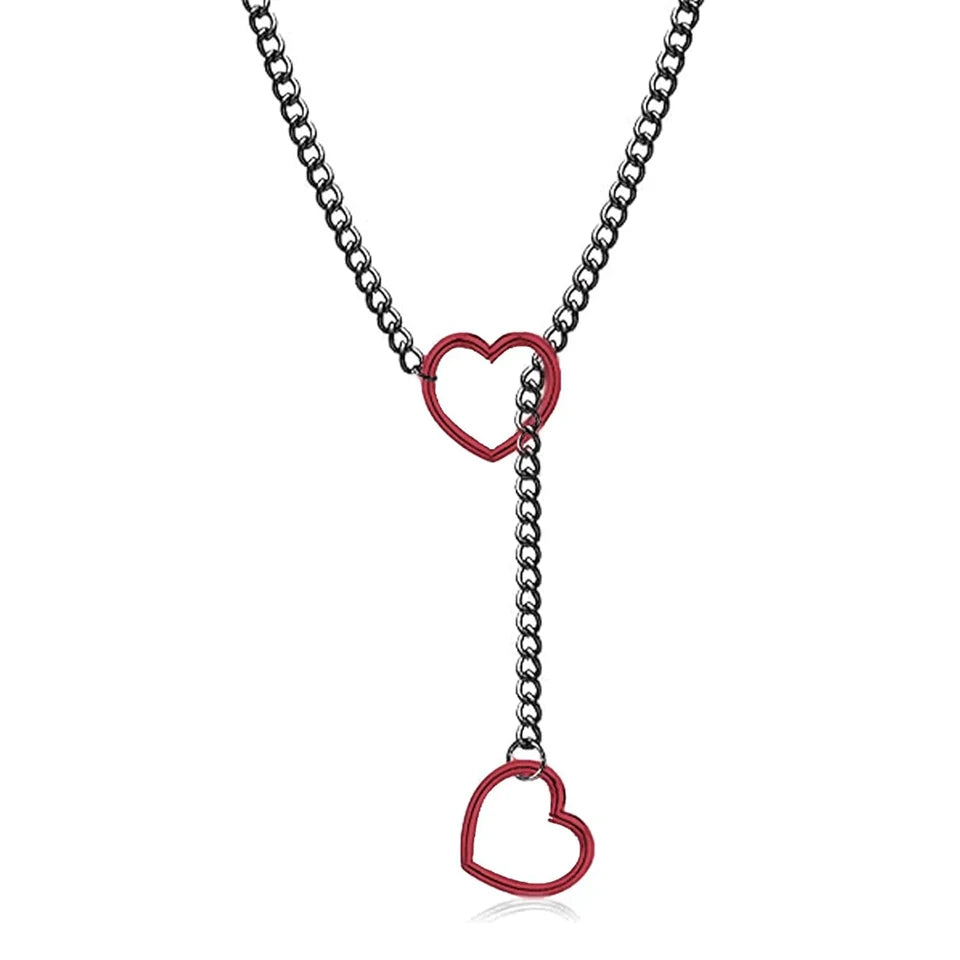 ZAKOL Collana a maglie cubane regolabile in acciaio inossidabile Collana a forma di Y con cuore cavo Accessori per feste in stile punk rock