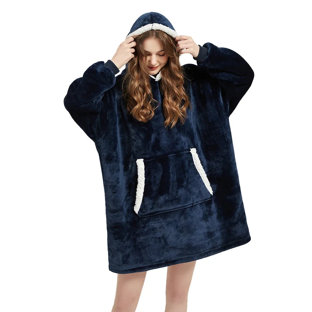Coperte indossabili invernali Coperta morbida e calda Felpa con cappuccio Donna Uomo Pullover Coperte TV giganti oversize in pile
