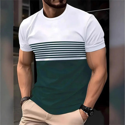 2025 T-shirt casual a righe per uomo T-shirt a maniche corte T-shirt oversize O-Collo Pullover Camicie da uomo da strada Tee Abbigliamento estivo