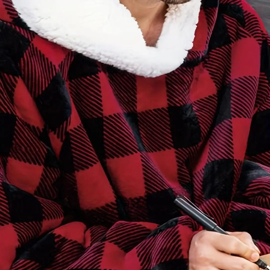 Accappatoio invernale da donna in flanella, extra lungo, con cappuccio e tasche verticali, coperta morbida e foderata in pile, ideale per rilassarsi davanti alla TV.