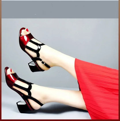 Maogu Summer Heels tacco medio fibbia femminile Footware nero 2024 Trend Fashion New Women's Pumps Shoes Peep Toe sandali donna 40