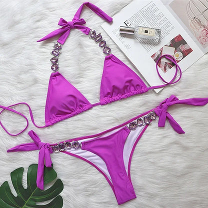 Costume da bagno femminile con strass ingioiellati e diamanti Costume da bagno donna Costume da bagno bikini a due pezzi Costume da bagno brasiliano Swim Lady