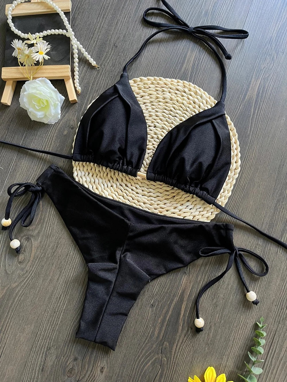 Solid color sexy swimsuit women's new bikini blue beachwear split Brazilian bikini set