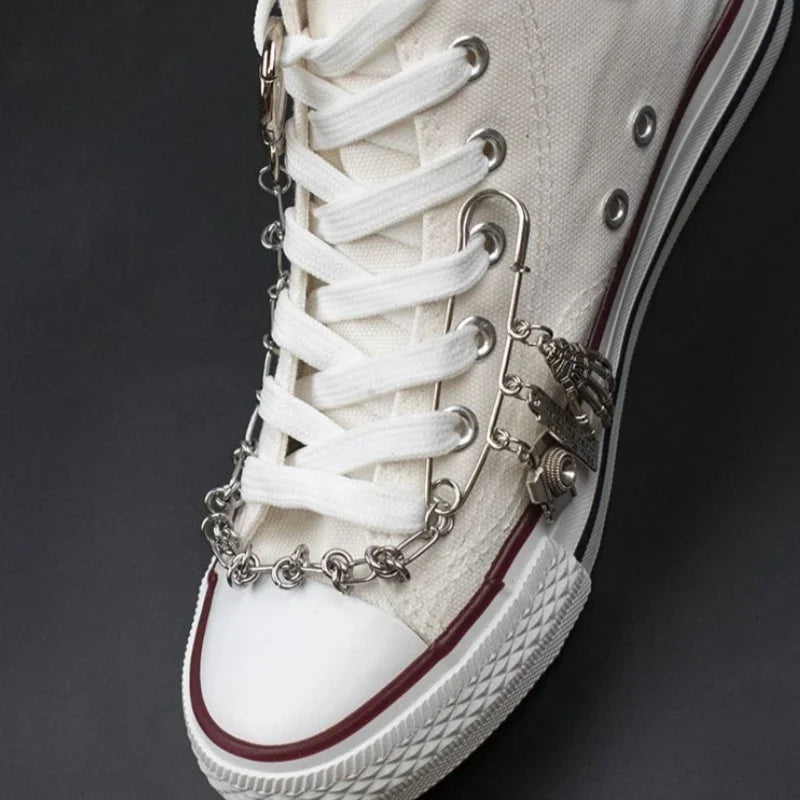 1Pcs Hip-hop Metal Sneaker Decoration Punk Fashion High-top Canvas Shoe Chain Dark Style Pin Men Women Slipper Sandal Accessorie
