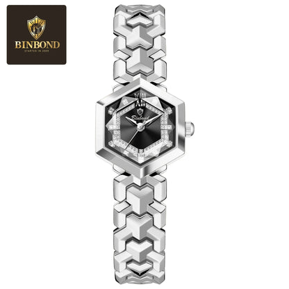 BINBOND Orologi da donna eleganti delle migliori marche Orologio da polso da donna con specchio a rombo alla moda Orologio al quarzo originale con quadrante con diamanti impermeabile