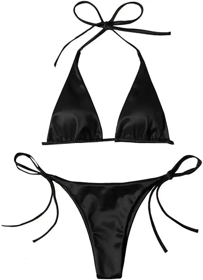 Sexy Halter Satin Brazilian Bikini Women Swimwear Female Swimsuit Two-pieces Bikini Set Bather Bathing Suit Swim Women Swimsuit