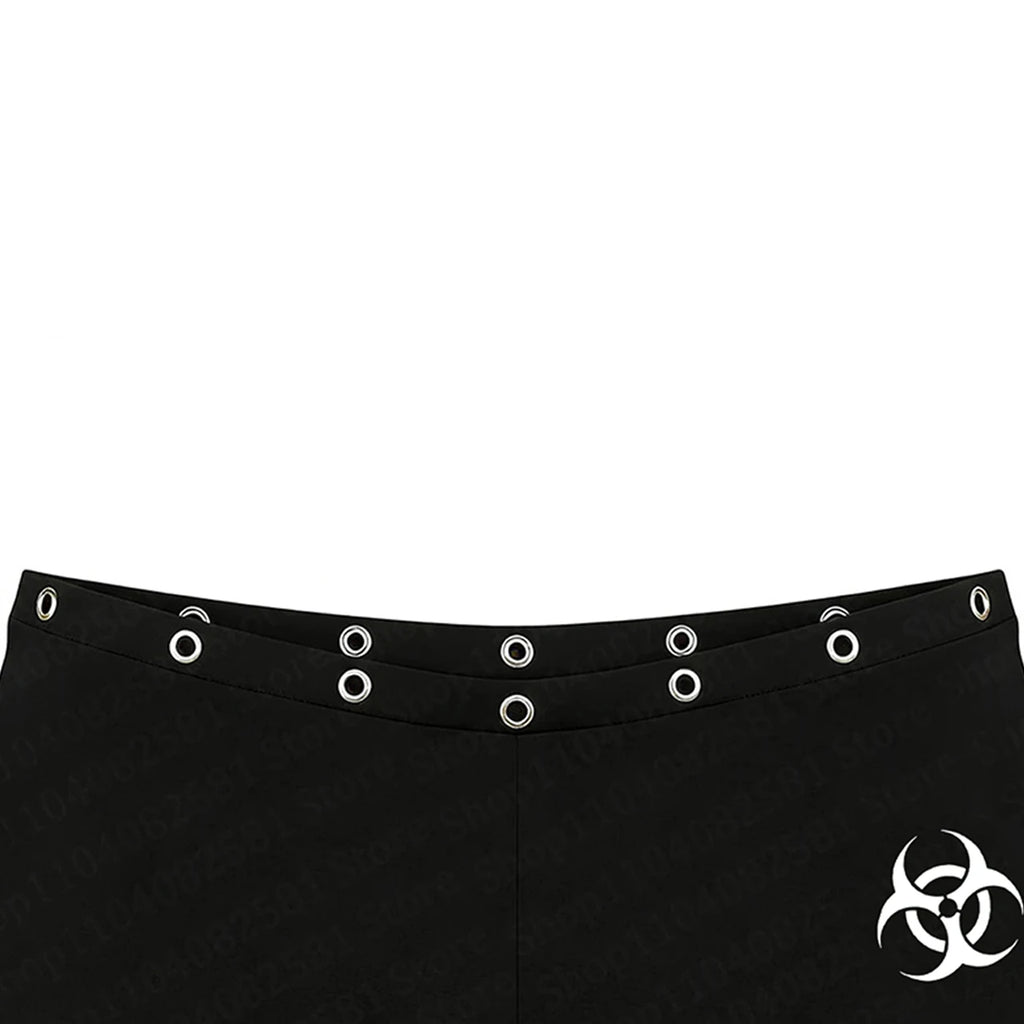 Pantaloncini Y2K in stile gotico, rock, moda americana, con design a rivetti, stampa chic hip-hop, streetwear, pantaloncini punk, hot pants retrò