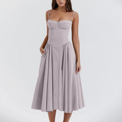 Robe d'été florale à bretelles pour femmes, sexy, bustier, sans manches, robe féminine, mode 2024, imprimée, ligne A, élégante, mi-longue, Lady Vestidos