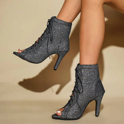 Sandales tendance de haute qualité pour femmes, talons hauts sexy, bout ouvert, chaussures de danse jazz confortables pour l'été et l'intérieur.