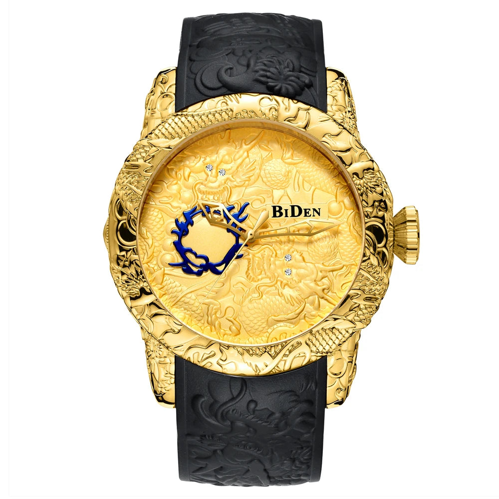 BIDEN impermeabile sport uomo orologi Dragon Design orologio al quarzo per uomo cinturino in Silicone orologio da polso orologio maschile Relogio Masculino