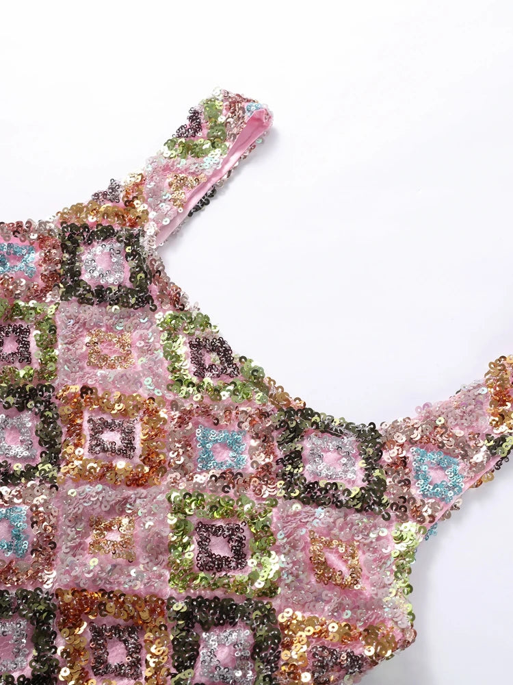 Abito con scollo all'americana con fiori 3D con paillettes Profondo scollo a V Glitter Abiti da festa spaccati scollati sexy Abiti lunghi da spiaggia lavorati a maglia slim fit estivi