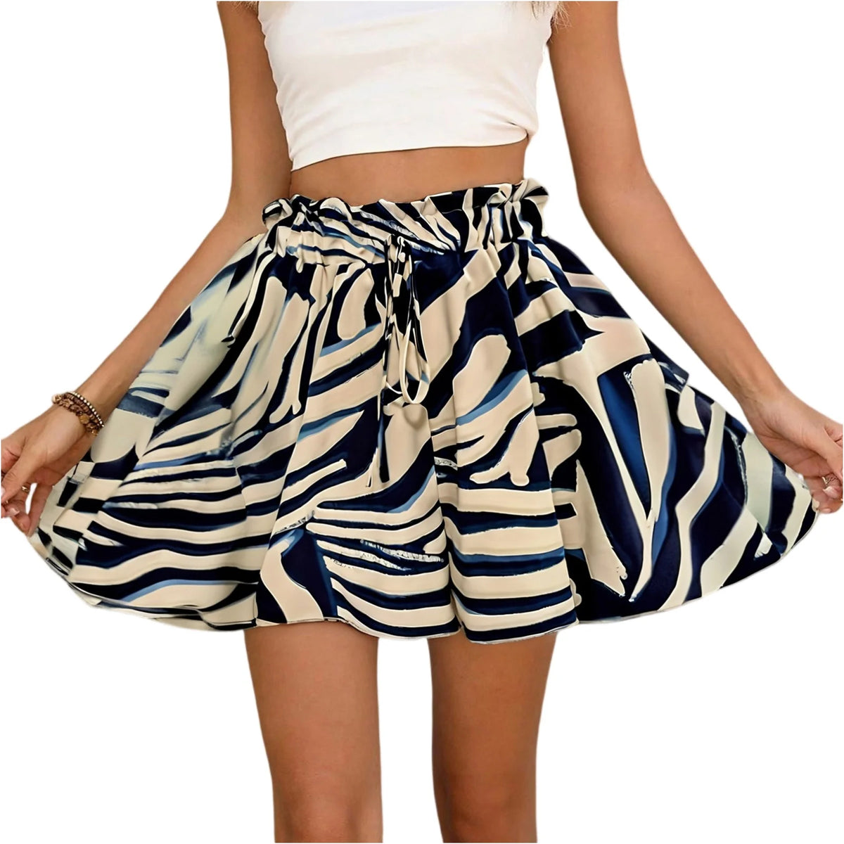 Pantaloncini bohémien da donna a vita alta con coulisse pantaloncini larghi pantaloncini da spiaggia comodi e leggeri pantaloni corti a gamba larga con stampa