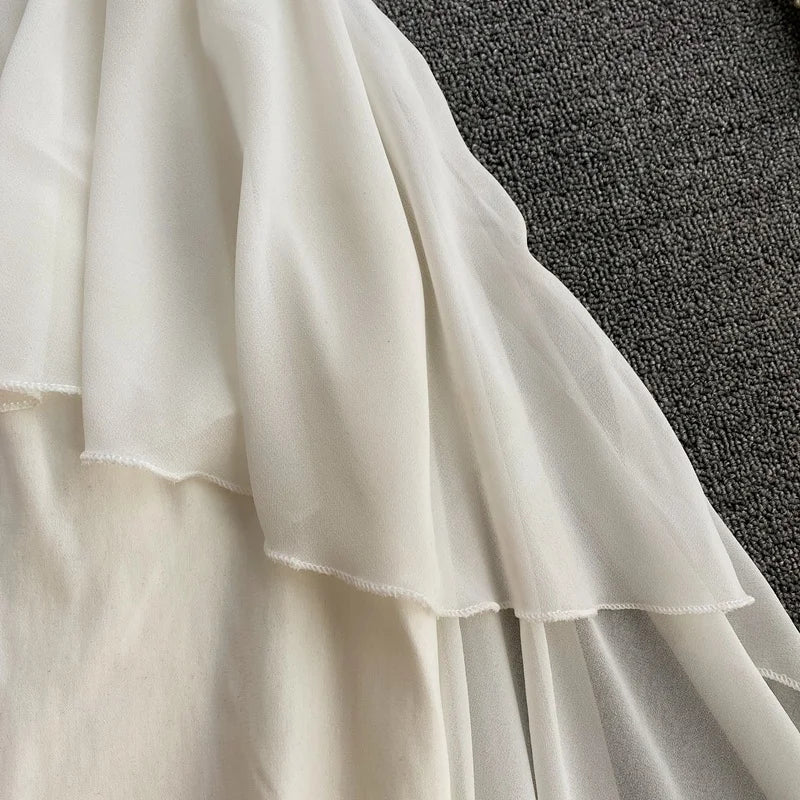 Ins Fashion Slim abito da donna asimmetrico a vita alta 2021 nuova estate elegante bianco nero abito da festa abiti da donna
