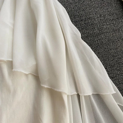 Ins Fashion Slim abito da donna asimmetrico a vita alta 2021 nuova estate elegante bianco nero abito da festa abiti da donna