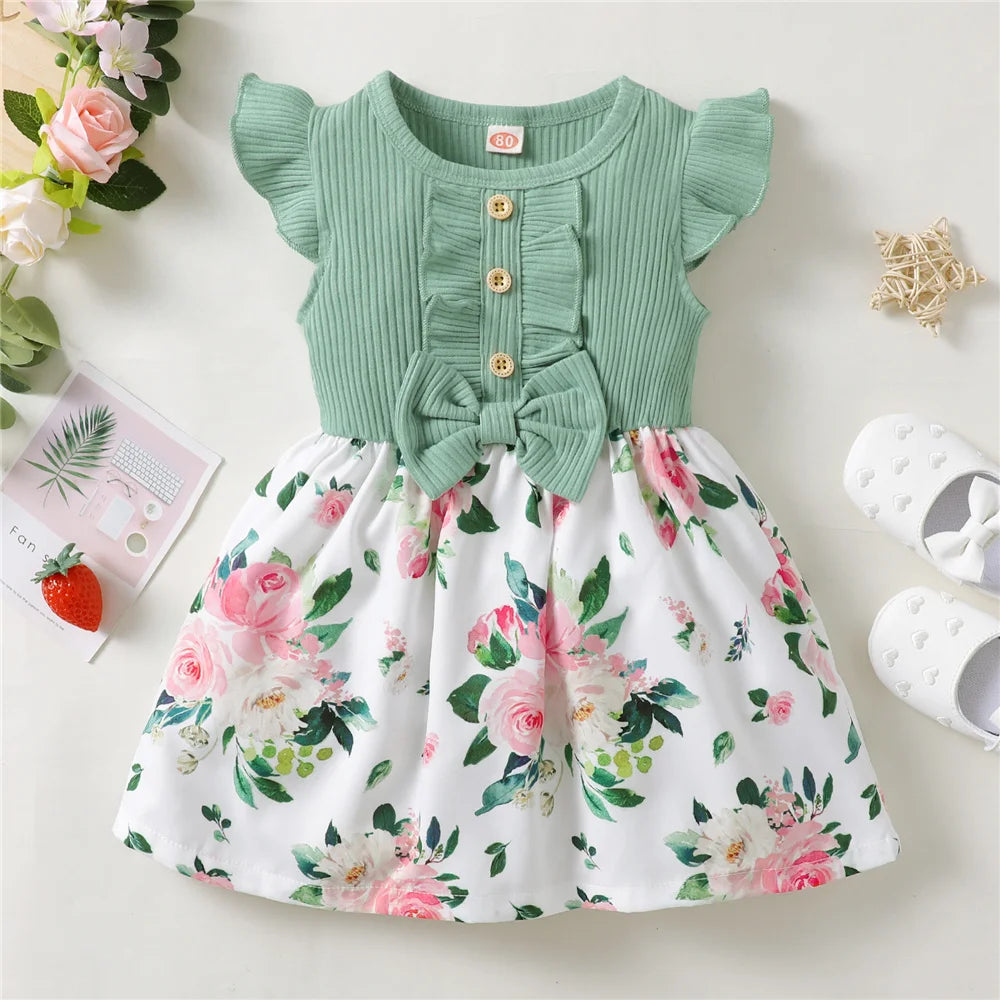 1-5 anni Toddler Girl Dress Fly Sleeve Flowers A- Line Princess Dress bambini Summer Lovely Daily Holiday Dresses for Kids Gir