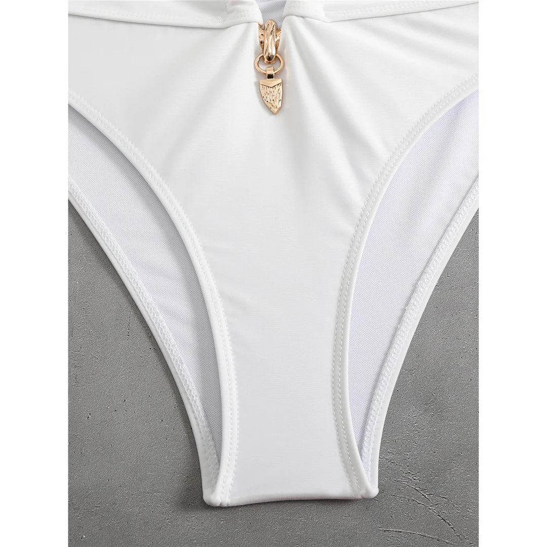 Bikini a vita alta con cut-out e allacciatura al collo da donna 2026 - Set due pezzi imbottito V6256