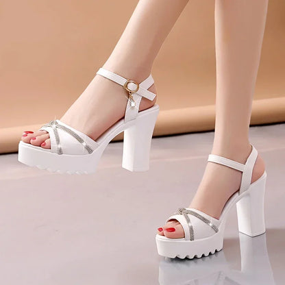 Sandales femme Été 2025 Chaussures femme à talon épais compensées à plateforme Chaussures imperméables épaisses Super-hautes Beige