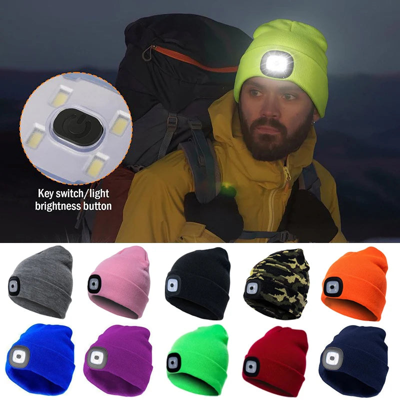 Cappello invernale da uomo con cappello lavorato a maglia ricaricabile a luce LED per berretto da donna da corsa notturna, pesca, equitazione, sport, berretti per adolescenti