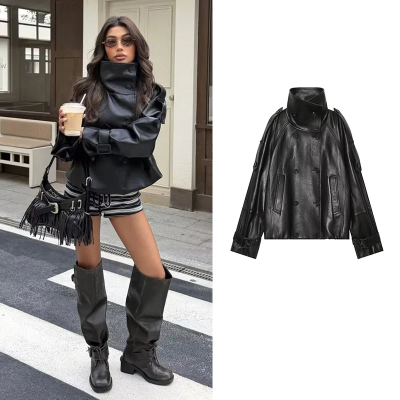 Giacche Invernali da Donna 2026, Nuove Giacche in Pelle PU alla Moda, Giacca Calda e Cappotto Invernale Chic da Donna con Collo Alto per l'Autunno