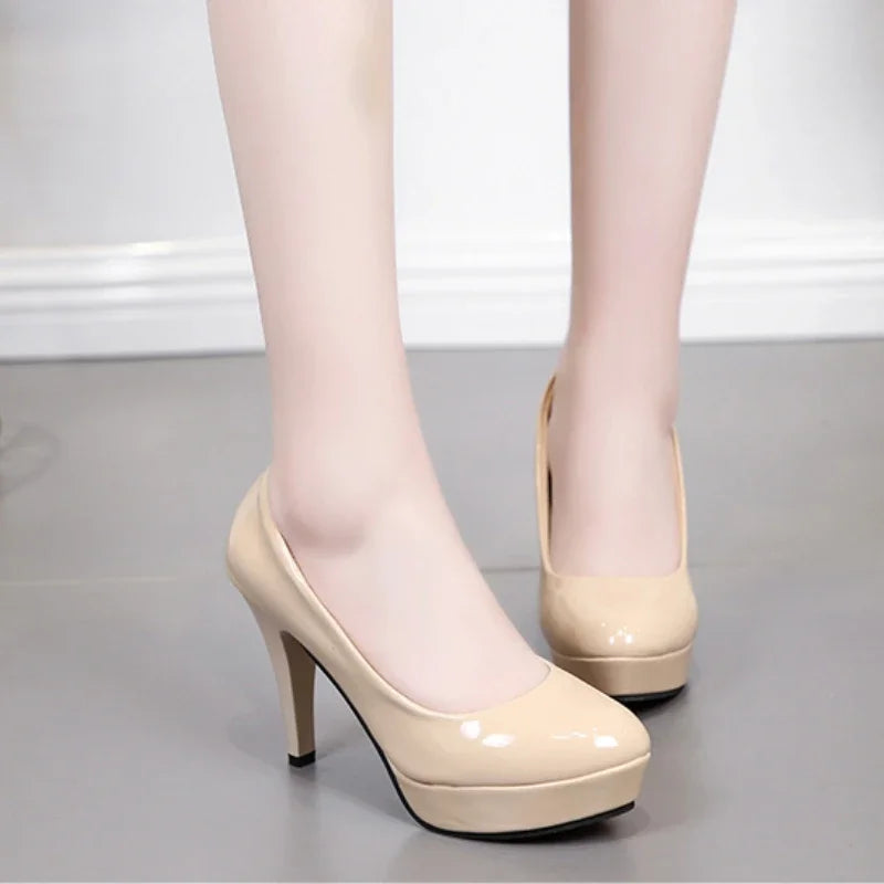 Sexy high heels large size women's spring and summer patent leather fashion round toe stiletto wedding shoes women's shoes