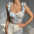 Summer Sexy Camisole Tops Women Floral Ruffles Backless Bandage Fish Bones Tanks Slim Sweet Sleeveless Hottie Streetwear Vest