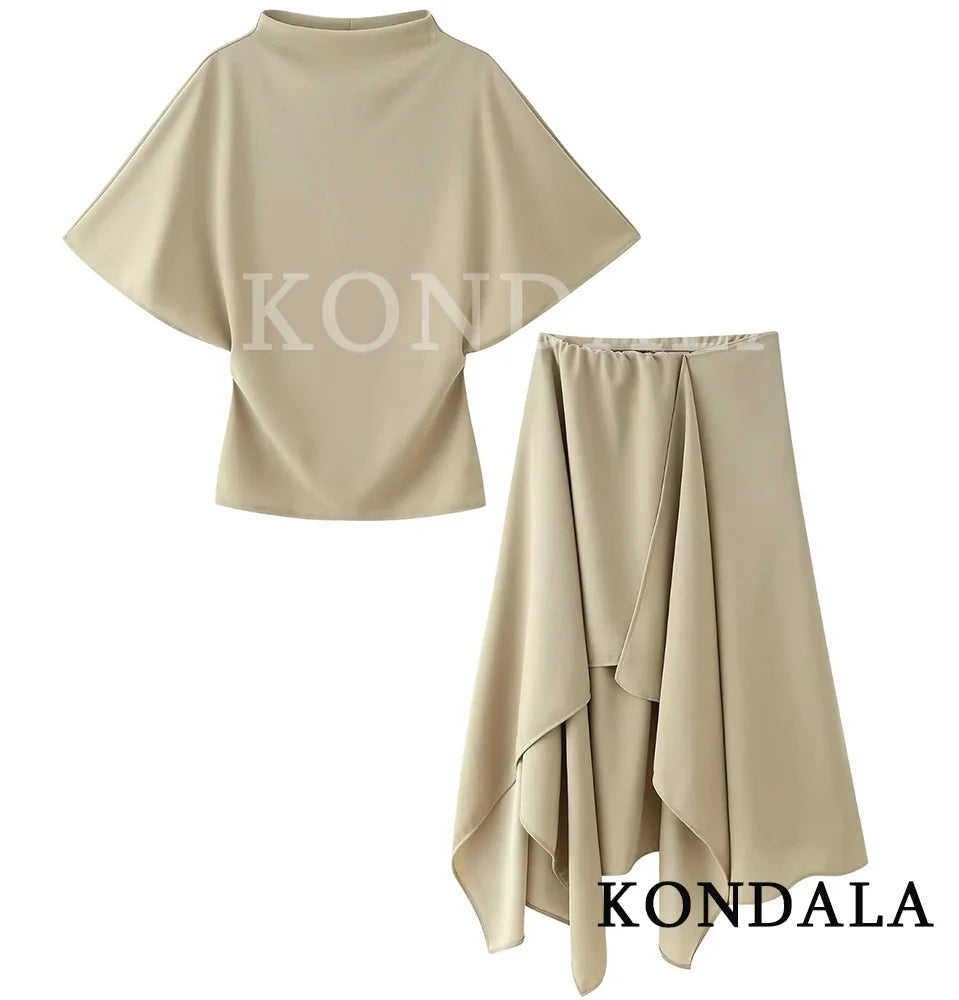 KONDALA Set Gonna Trendy da Donna, Top a Collo Alto e Gonna Asimmetrica, Nuova Moda Primavera Estate 2026, Set Gonna per Vacanze al Mare