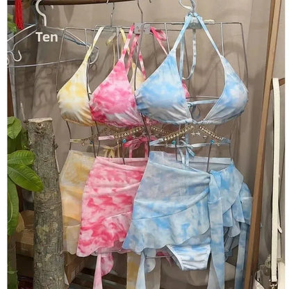Costume da bagno bikini sexy per donna, stile vacanza al mare, mini abito a tre punti, piccolo petto snellente, ideale per il nuoto in spiaggia