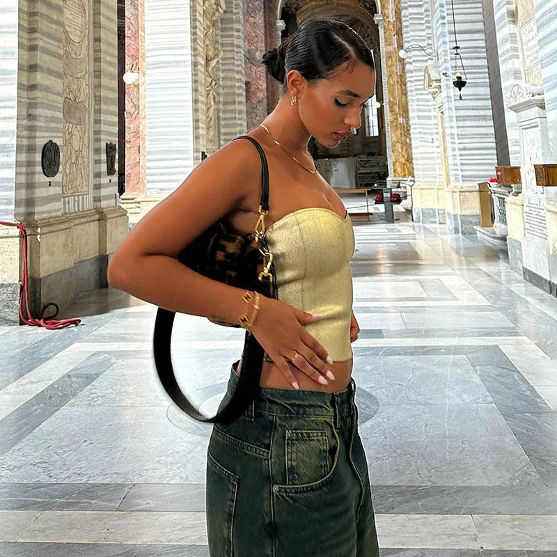 Haut court d'été sans bretelles et dos nu, sexy, style corset, pour femmes, pour soirées et clubs, débardeur sans manches, bustier moulant