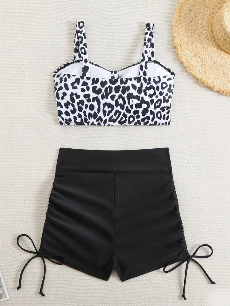 Bikini Donna Costume da bagno 2026 Nuovo Leopard Sling Shorts Bikini Set Costumi da bagno sexy Estate Due pezzi Set Beachwear Costume da bagno femminile