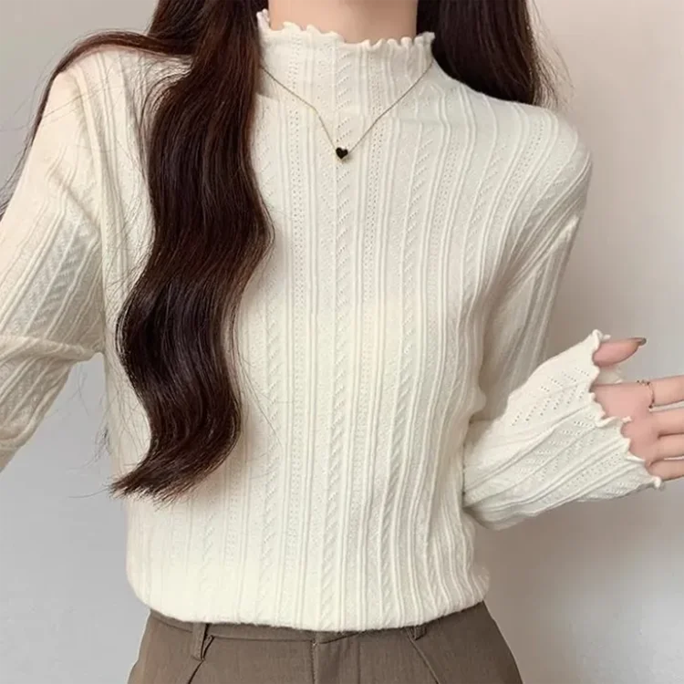 Maglioni Chic Autunno Inverno da Donna, Pullover a Collo Alto alla Moda, Maglie a Maniche Lunghe Slim in Maglia, Top Morbido e Caldo