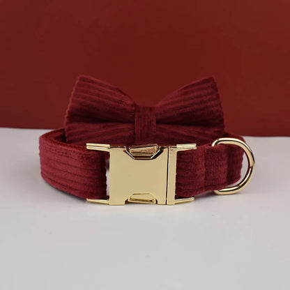 Set Collare e Guinzaglio per Cani in Corduroy Rosso Vino con Targhetta Personalizzata Incisa, Accessori per Animali Domestici