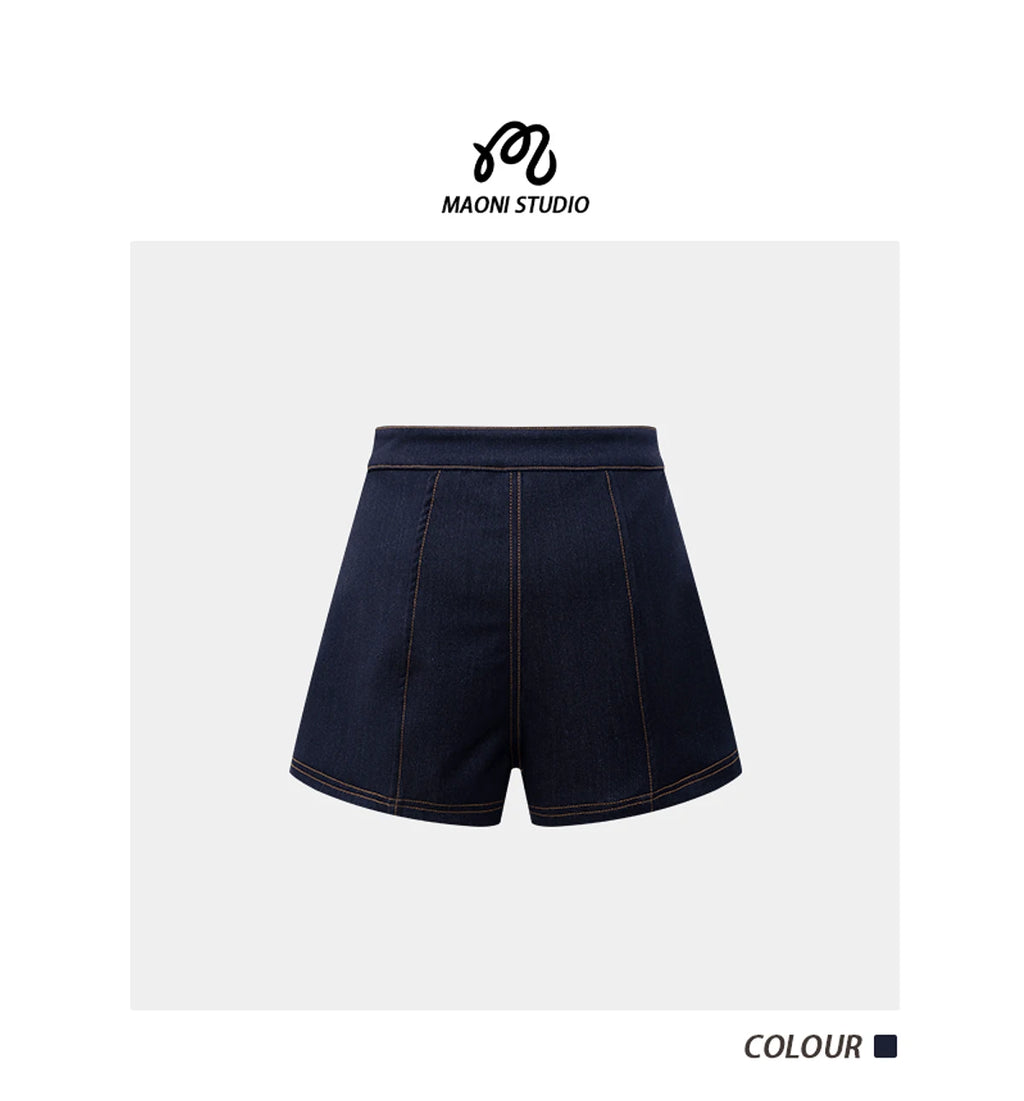 Shorts in denim a vita alta Y2K blu scuro americano da donna, moda primavera estate 2026, stile hip-hop goth casual slim