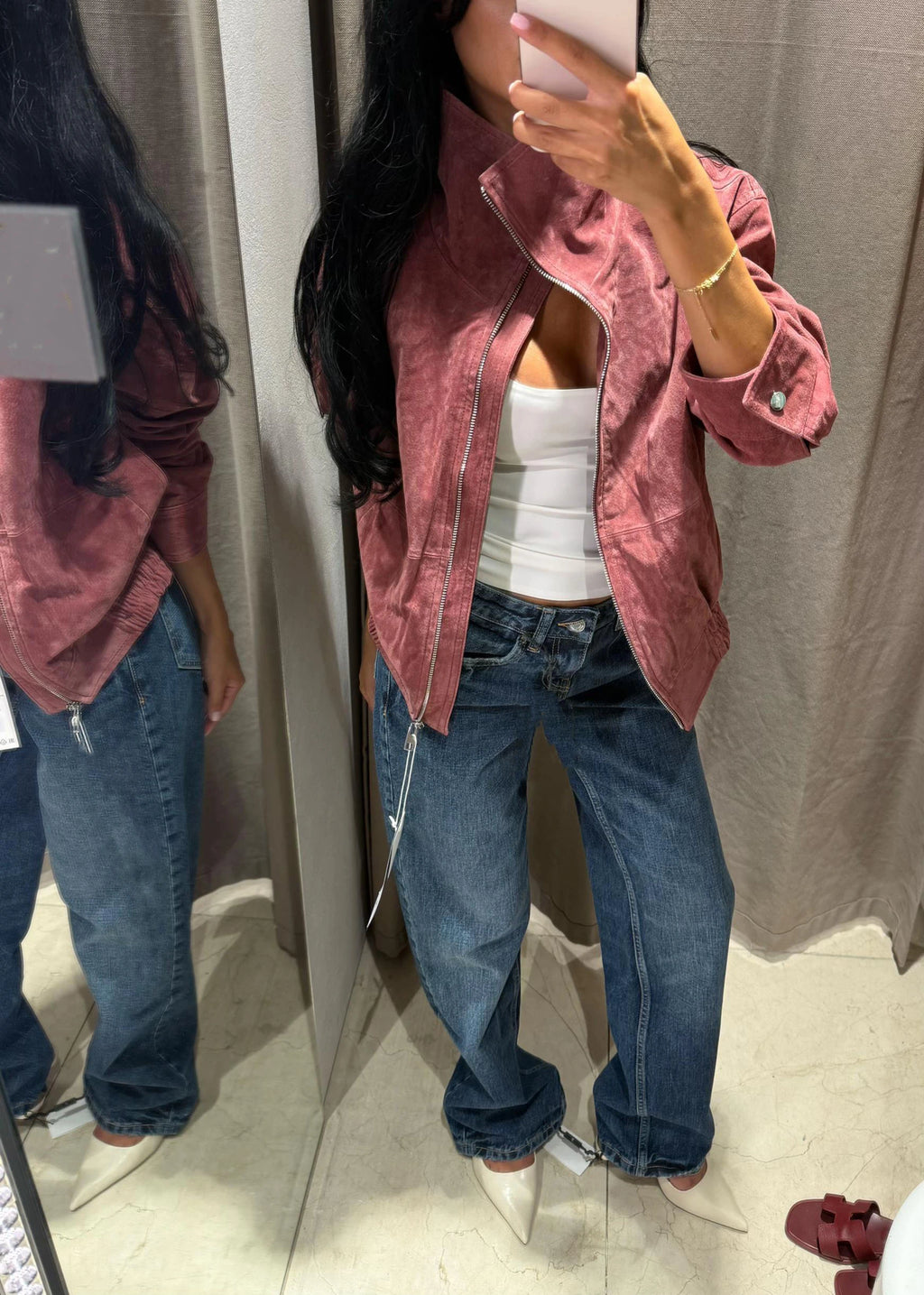Giacca da pilota in pelle da donna con colletto alto, cerniera rossa, cappotto corto, abbigliamento casual alla moda, novità 2026, streetwear.