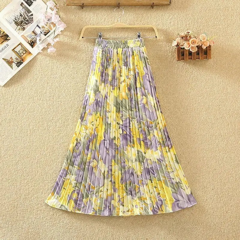 Nuova primavera e l'estate stile donna vita alta elastico stampato Chiffon pieghettato a-line gonna alla moda confortevole tutto-fiammifero