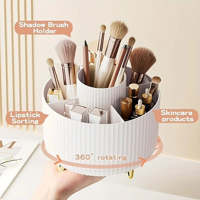 Organizzatore di scatole di immagazzinaggio cosmetici da tavolo per trucco girevole di grande capacità per il bagno Portapenne portatile per pennelli per trucco per rossetto