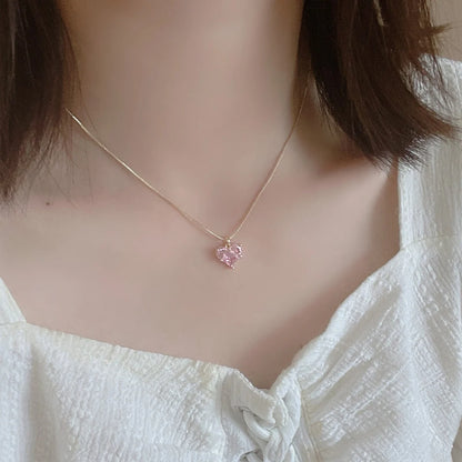 3 pezzi alla moda Y2k a forma di cuore zircone orecchini pendenti in cristallo rosa collane set per le donne cuore elegante squisito gioielli da festa