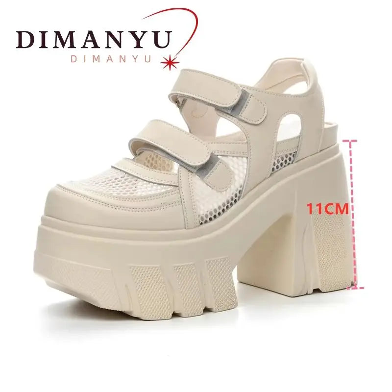 DIMANYU Sandals Female Genuine Leather 2026 New Platform High Heels Women's Shoes Mesh Breathable Women's Sandals