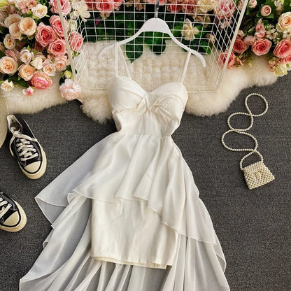 Ins Fashion Slim abito da donna asimmetrico a vita alta 2021 nuova estate elegante bianco nero abito da festa abiti da donna