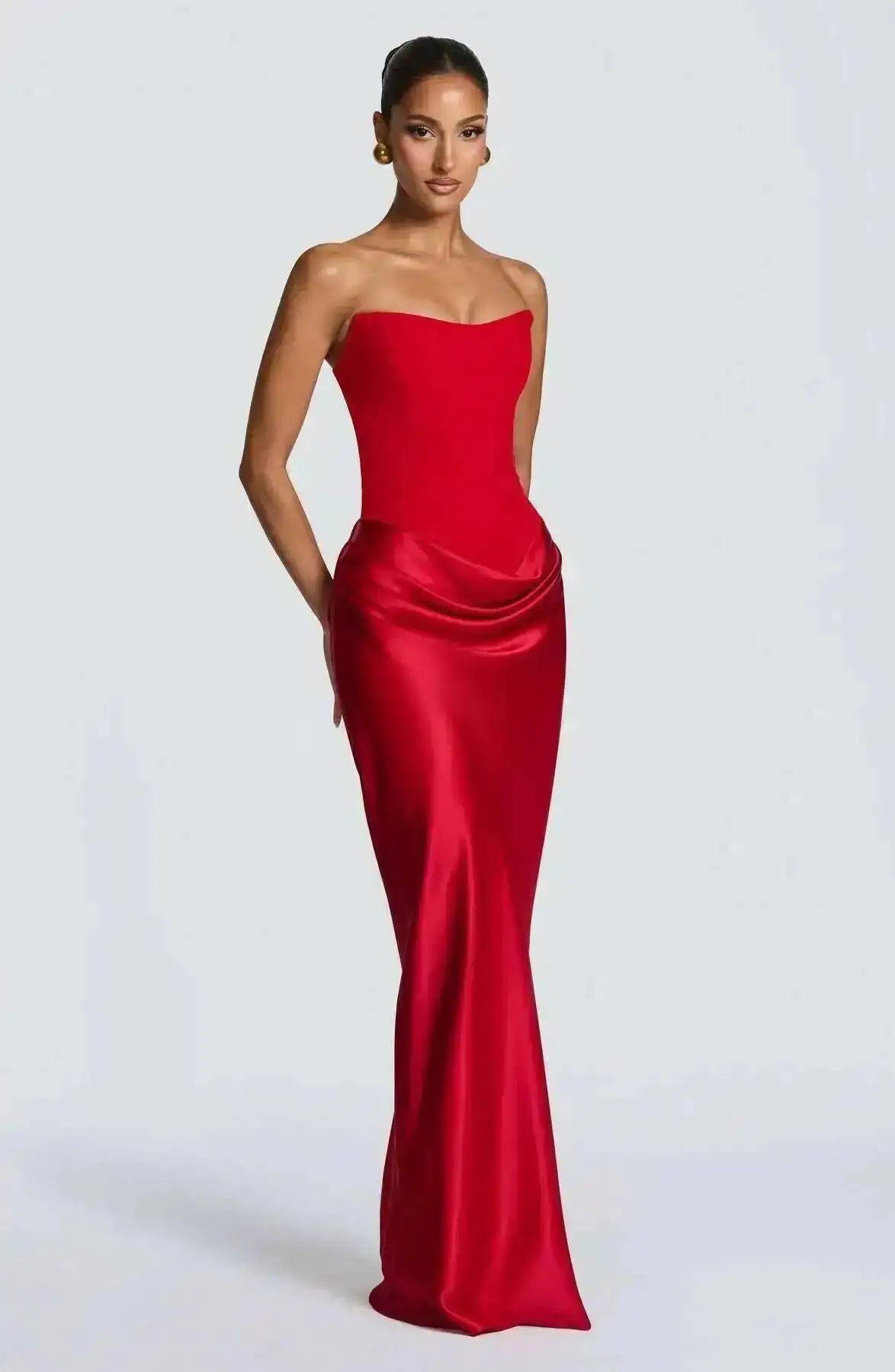 Giyu Sexy Satin Evening Club Abiti da festa Donna 2025 Estate senza spalline con spalle scoperte Lisca di pesce increspato Maxi abito lungo Abito elegante